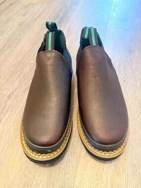 Men's Brown Leather Slip-On Loafers with Contrast Sole